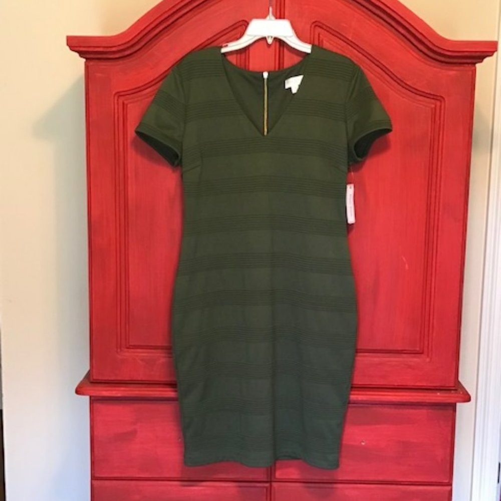 Bisou Bisou Olive Green Short Sleeve Midi Dress